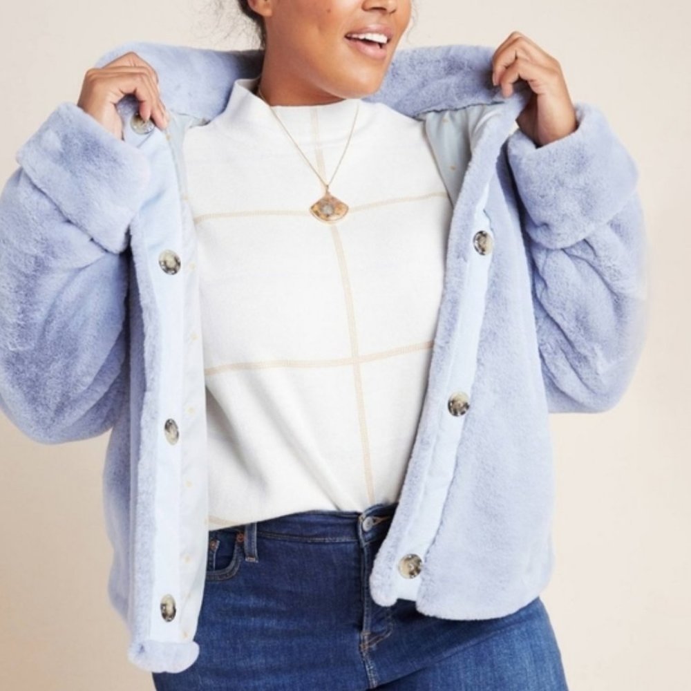 NWT Anthropologie A+ Moonlight Faux Fur Jacket in Sky Blue 2x Plus Size - Picture 3 of 9